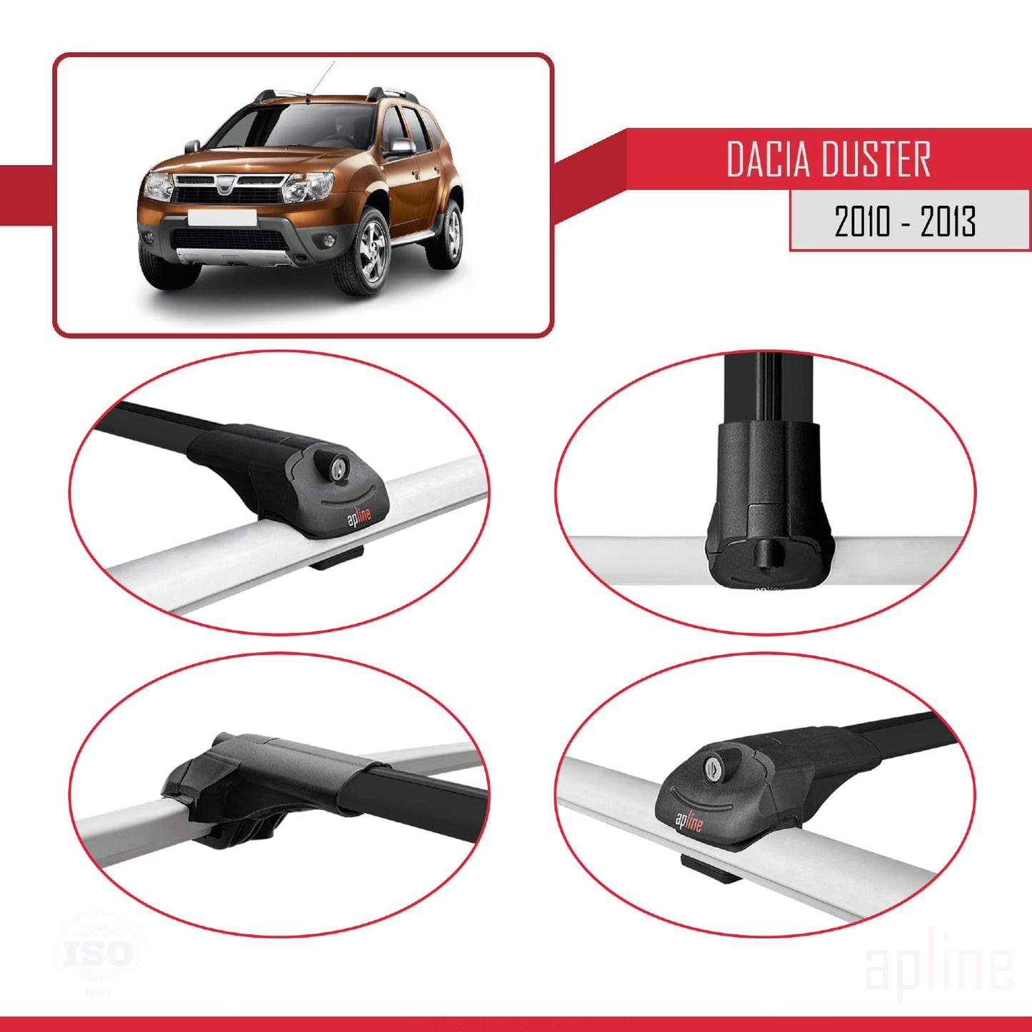 Kompatibel mit Dacia Duster (HS) Vor-Facelift 2010-2013 ACE-1 Dachgepäckträger, Reling, Gepäckträger, schwarzes Aluminium, 3 Stangen