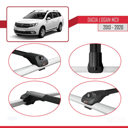Kompatibel mit Dacia Logan 2 MCV (K52) 2013-2020 ACE-1 Dachgepäckträger, Auto-Reling, Gepäckträger, schwarzes Aluminium, 3 Stangen