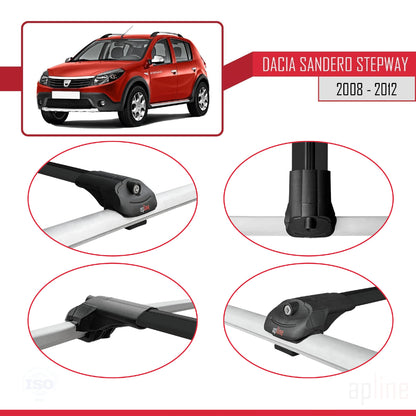 Kompatibel mit Dacia Sandero Stepway 2008-2012 ACE-1 Dachgepäckträger, Reling, Gepäckträger, schwarzes Aluminium, 3 Stangen