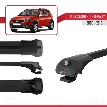 Kompatibel mit Dacia Sandero Stepway 2008-2012 ACE-1 Dachgepäckträger, Reling, Gepäckträger, schwarzes Aluminium, 2 Stangen