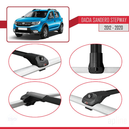 Kompatibel mit Dacia Sandero Stepway 2 2012-2020 ACE-1 Dachgepäckträger, Reling, Gepäckträger, schwarzes Aluminium, 3 Stangen