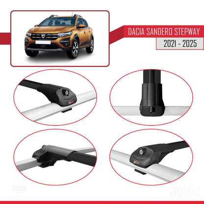 Kompatibel mit Dacia Sandero Stepway 3 2021-2025 ACE-1 Dachgepäckträger, Reling, Gepäckträger, schwarzes Aluminium, 2 Stangen