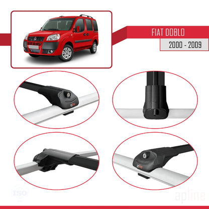 Kompatibel mit Fiat Doblo 2000-2009 ACE-1 Dachgepäckträger, Reling, Gepäckträger, schwarzes Aluminium, 3 Stangen