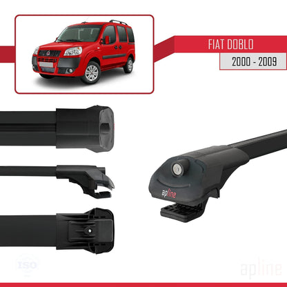 Kompatibel mit Fiat Doblo 2000-2009 ACE-1 Dachgepäckträger, Reling, Gepäckträger, schwarzes Aluminium, 4 Stangen