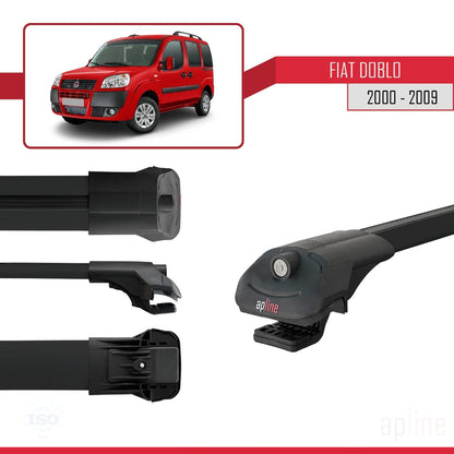 Kompatibel mit Fiat Doblo 2000-2009 ACE-1 Dachgepäckträger, Reling, Gepäckträger, schwarzes Aluminium, 2 Stangen