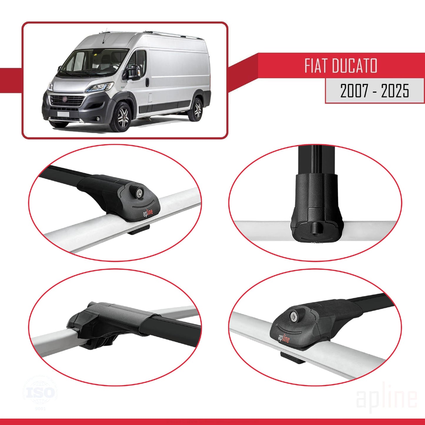 Kompatibel mit Fiat Ducato 3 2007-2025 ACE-1 Dachgepäckträger, Reling, Gepäckträger, schwarzes Aluminium, 2 Stangen