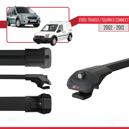 Kompatibel mit Ford Transit/Tourneo Connect 2002-2013 ACE-1 Dachgepäckträger, Reling, Gepäckträger, schwarzes Aluminium, 4 Stangen