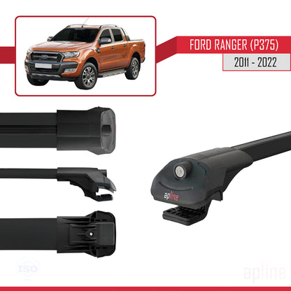 Kompatibel mit Ford Ranger (P375) 2011-2022 ACE-1 Relingträger Dachträger Auto Gepäckträger Schwarz Aluminium 2 Stangen
