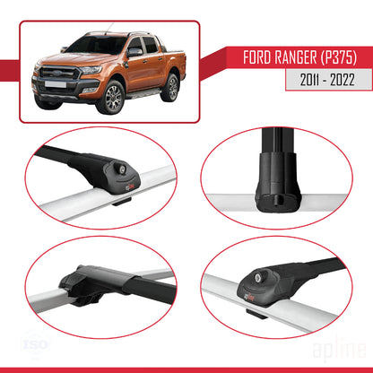 Kompatibel mit Ford Ranger (P375) 2011-2022 ACE-1 Relingträger Dachträger Auto Gepäckträger Schwarz Aluminium 2 Stangen