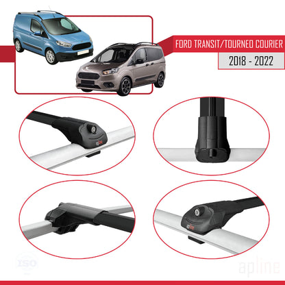 Kompatibel mit Ford Transit/Tourneo Courier Post-Facelift 2018-2022 ACE-1 Relingträger Dachträger Auto Gepäckträger Schwarz Aluminium 4 Stangen