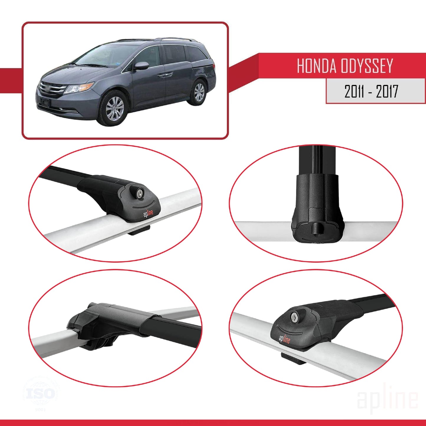 Kompatibel mit Honda Odyssey 2011-2017 ACE-1 Relingträger Dachträger Auto Gepäckträger Schwarz Aluminium 3 Stangen