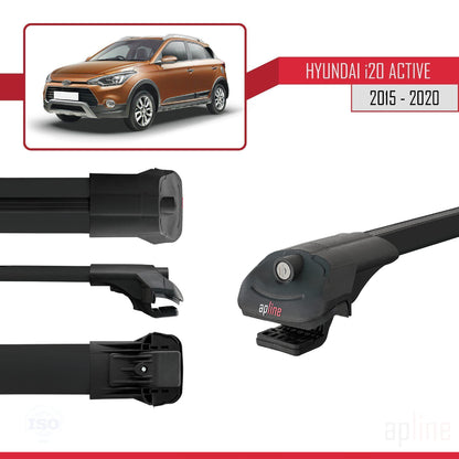 Kompatibel mit Hyundai i20 II Active 2015-2019 ACE-1 Relingträger Dachträger Auto Gepäckträger Schwarz Aluminium 2 Stangen