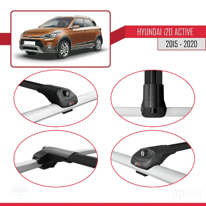 Kompatibel mit Hyundai i20 II Active 2015-2019 ACE-1 Relingträger Dachträger Auto Gepäckträger Schwarz Aluminium 2 Stangen
