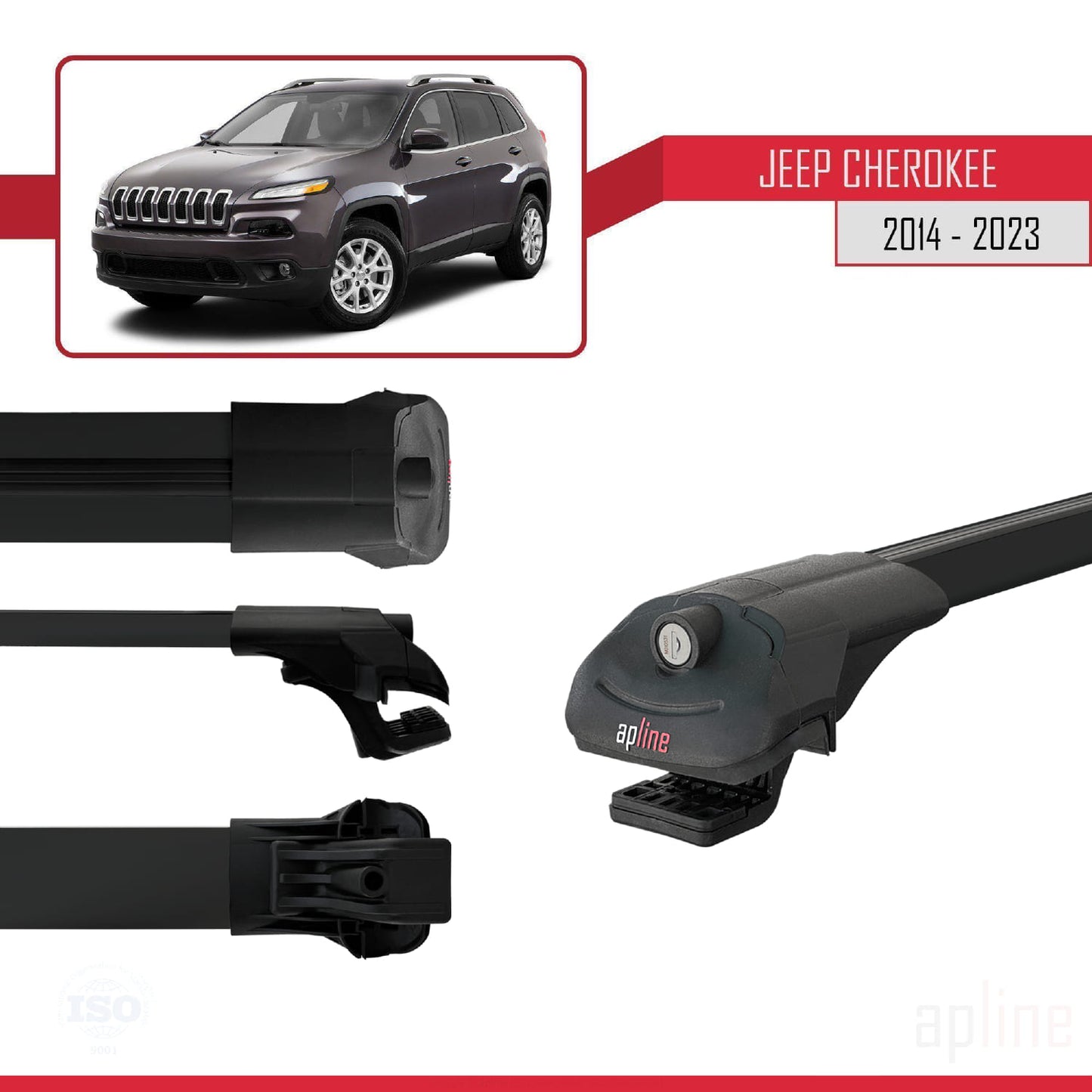 Kompatibel mit Jeep Cherokee 5 (KL) 2014-2023 ACE-1 Relingträger Dachträger Auto Gepäckträger Schwarz Aluminium 2 Stangen