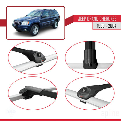 Kompatibel mit Jeep Grand Cherokee 2 (WJ) 1999-2004 ACE-1 Relingträger Dachträger Auto Gepäckträger Schwarz Aluminium 2 Stangen