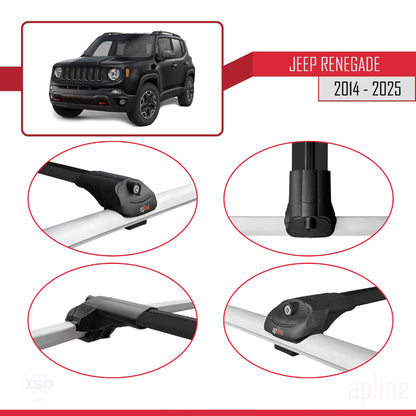 Compatible with Jeep Renegade (BU) 2014-2025 ACE-1 Car Roof Rack Cross Bar Black Aluminium 2 Bars