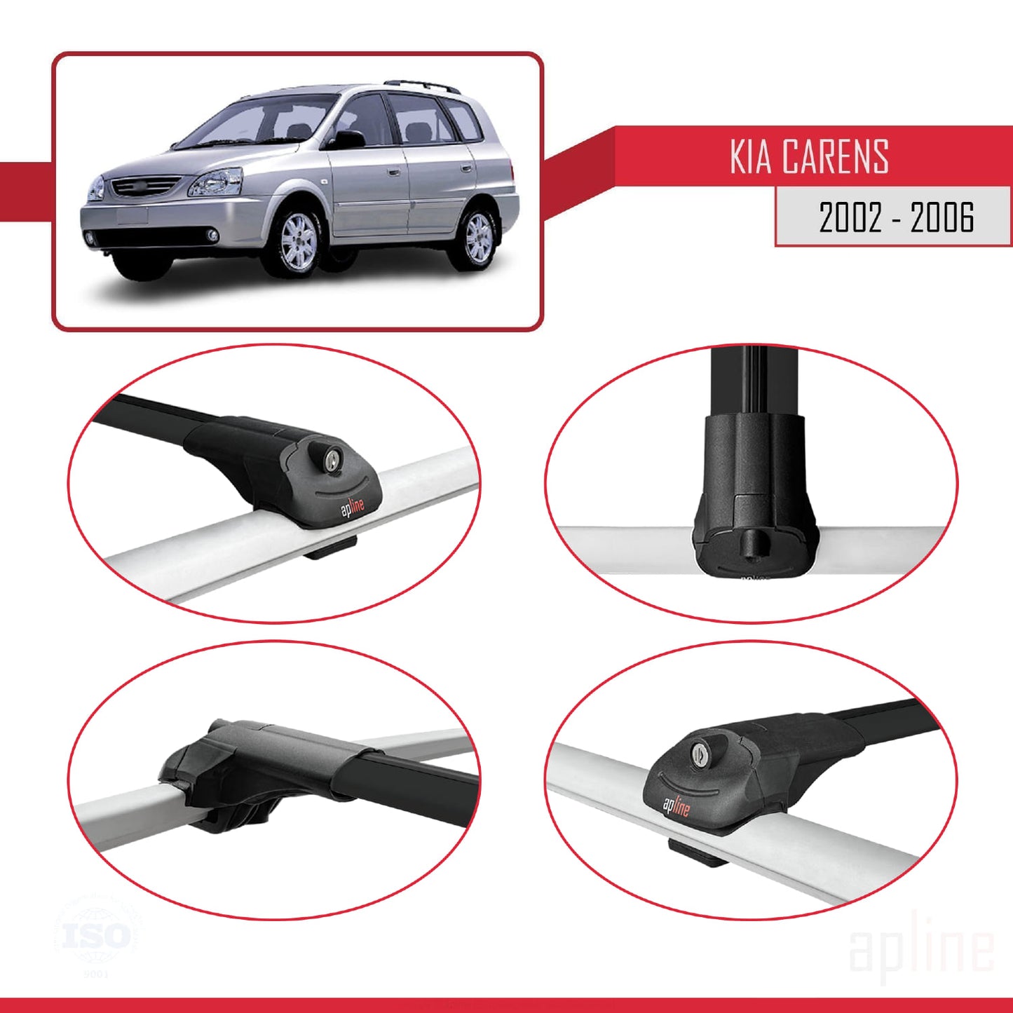 Kompatibel mit Kia Carens Post-Facelift 2002-2006 ACE-1 Relingträger Dachträger Auto Gepäckträger Schwarz Aluminium 3 Stangen
