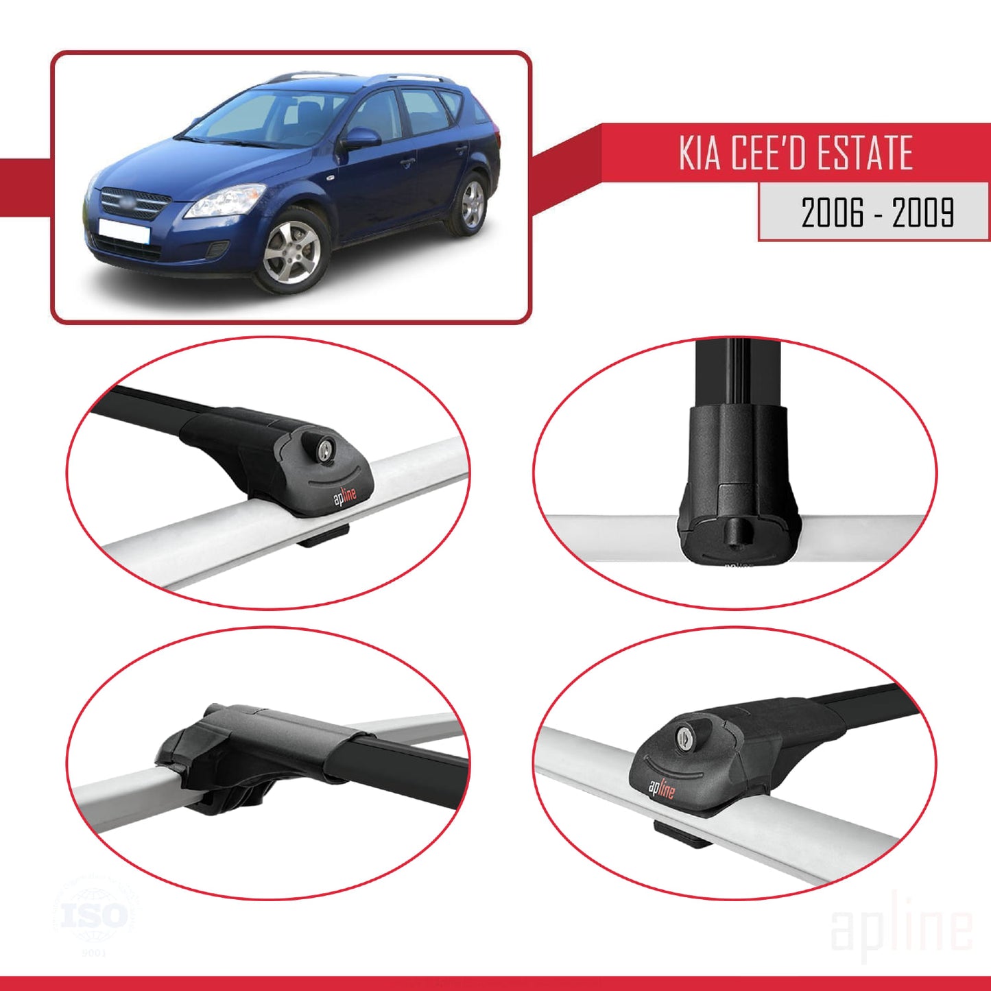 Kompatibel mit Kia Ceed (ED) Combi Pre-Facelift 2006-2009 ACE-1 Relingträger Dachträger Auto Gepäckträger Schwarz Aluminium 2 Stangen