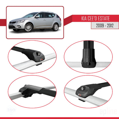 Kompatibel mit Kia Ceed (ED) Combi Post-Facelift 2009-2012 ACE-1 Relingträger Dachträger Auto Gepäckträger Schwarz Aluminium 3 Stangen