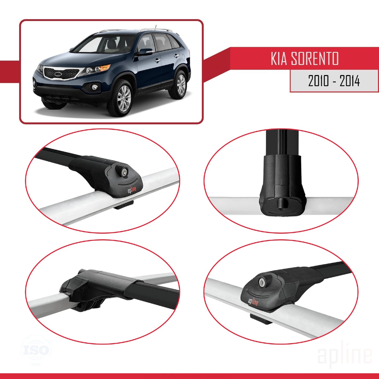 Kompatibel mit Kia Sorento 2 (XM) 2010-2014 ACE-1 Relingträger Dachträger Auto Gepäckträger Schwarz Aluminium 2 Stangen