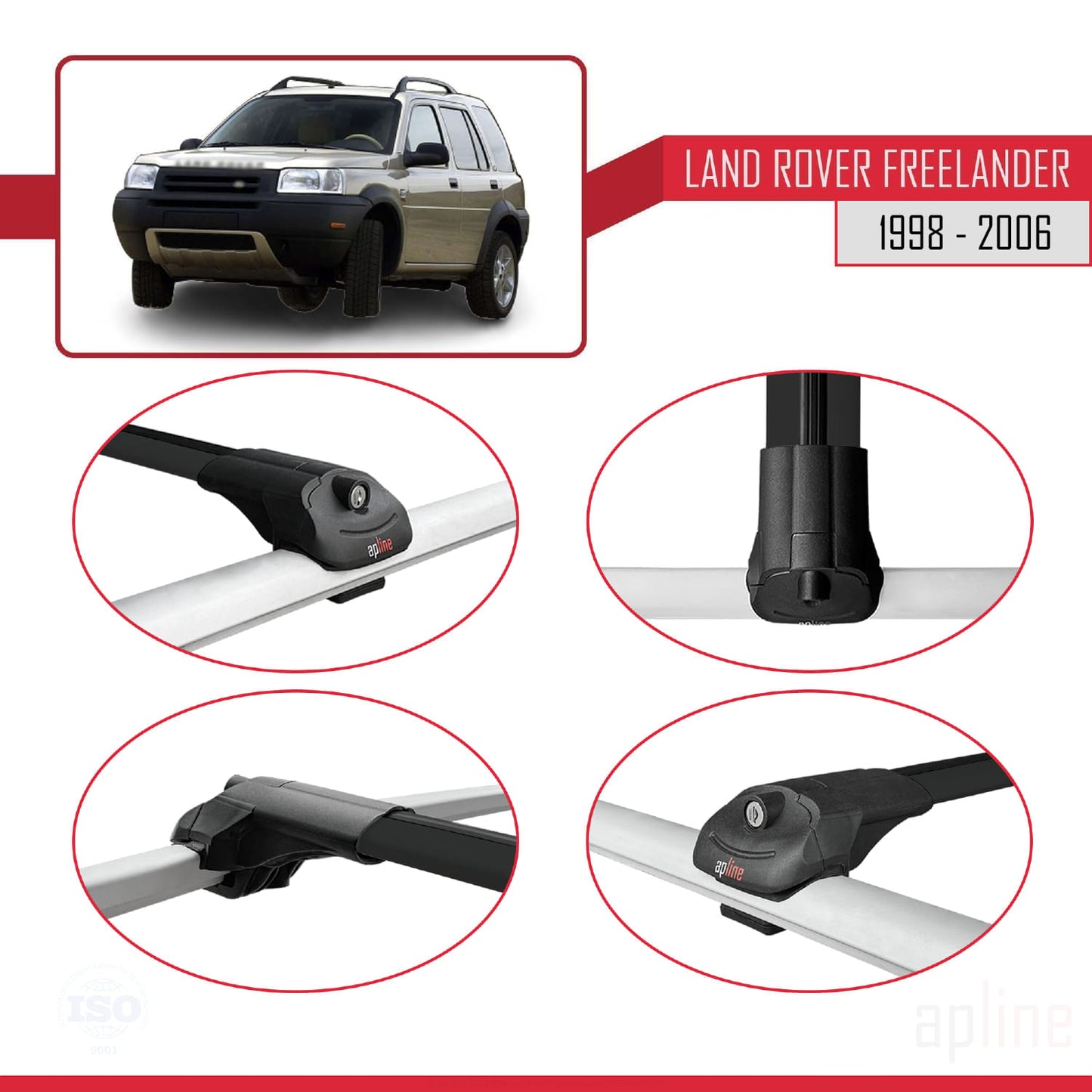 Kompatibel mit Land Rover Freelander (L314) 1998-2006 ACE-1 Relingträger Dachträger Auto Gepäckträger Schwarz Aluminium 2 Stangen