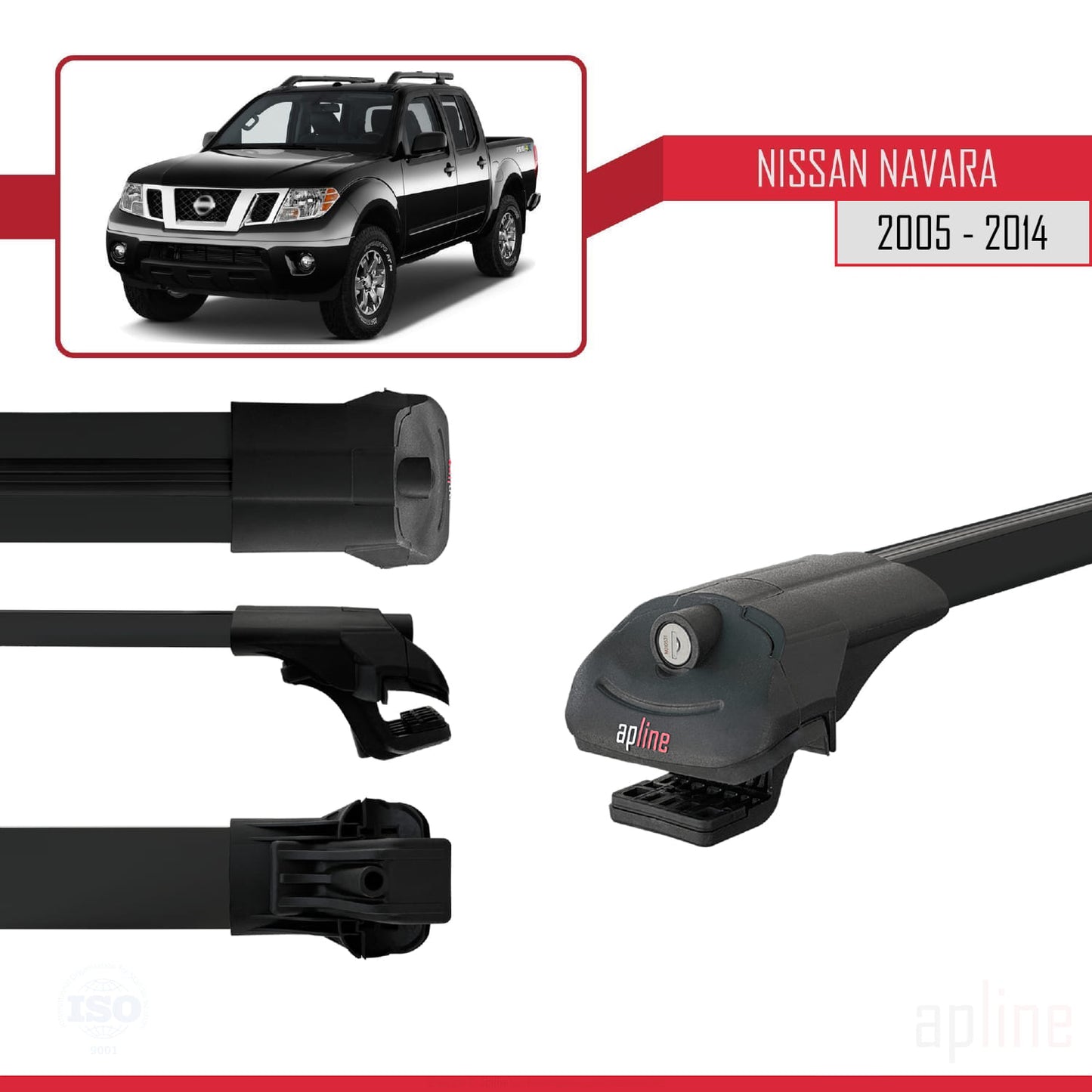 Kompatibel mit Nissan Navara 3 (D40) 2005-2014 ACE-1 Relingträger Dachträger Auto Gepäckträger Schwarz Aluminium 2 Stangen