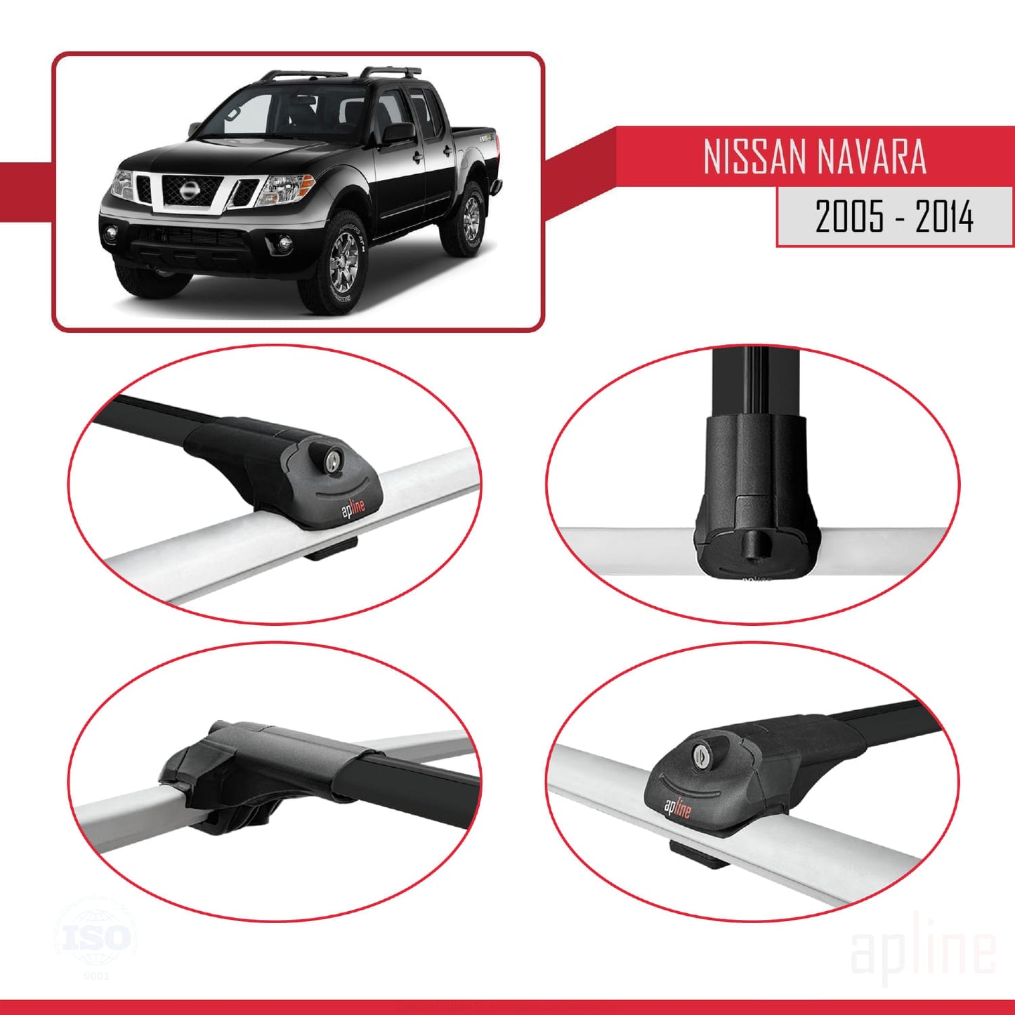 Kompatibel mit Nissan Navara 3 (D40) 2005-2014 ACE-1 Relingträger Dachträger Auto Gepäckträger Schwarz Aluminium 2 Stangen
