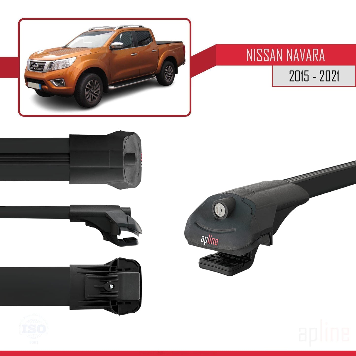 Compatible with Nissan Navara 4 (D23) 2015-2021 ACE-1 Car Roof Rack Cross Bar Black Aluminium 3 Bars
