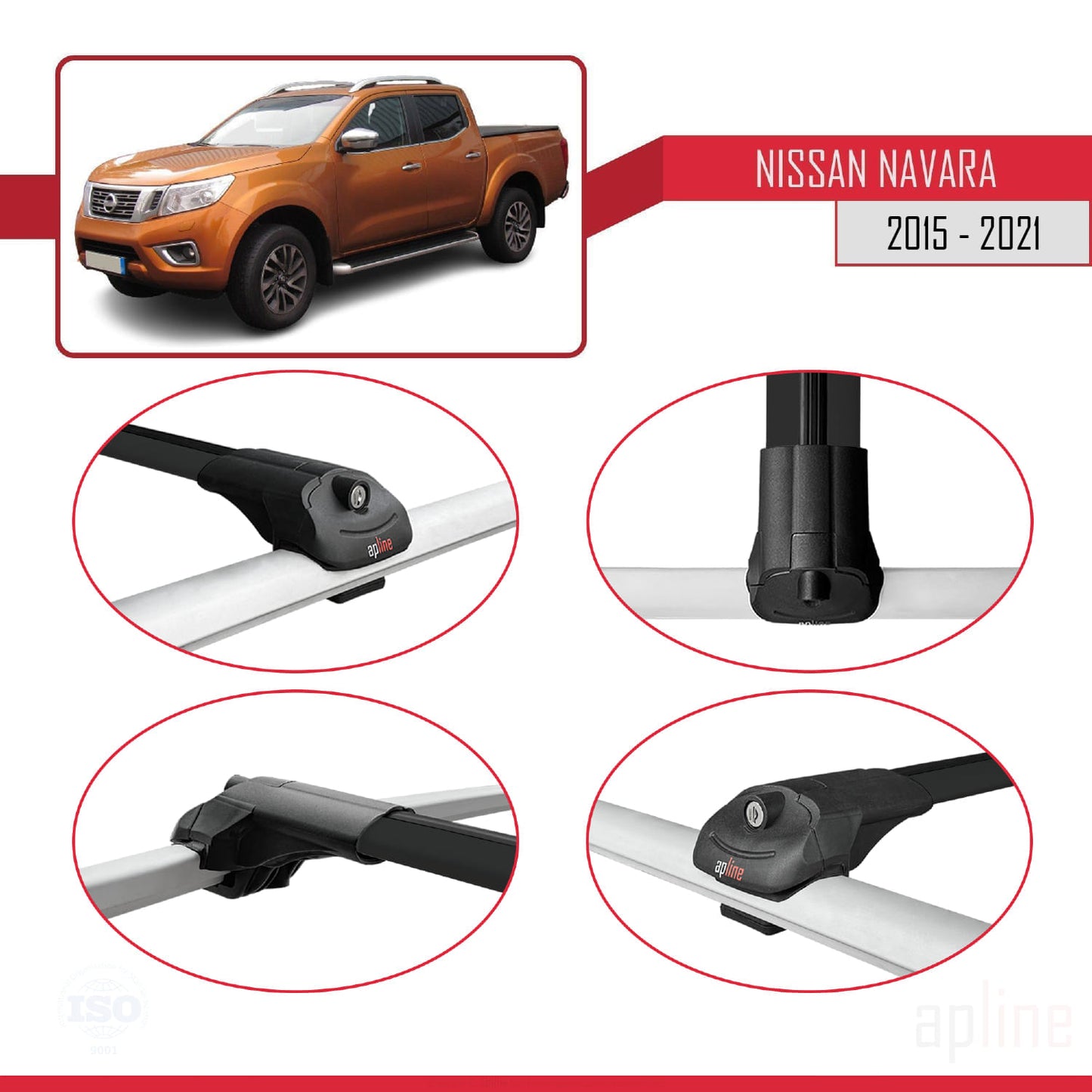 Compatible with Nissan Navara 4 (D23) 2015-2021 ACE-1 Car Roof Rack Cross Bar Black Aluminium 3 Bars
