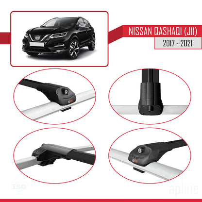 Compatible avec Nissan Qashqai 2 (J11) Post-Facelift 2017-2021 ACE-1 Barres de Toit Railing Porte-Bagages de Voiture Noir Aluminium 3 Barres