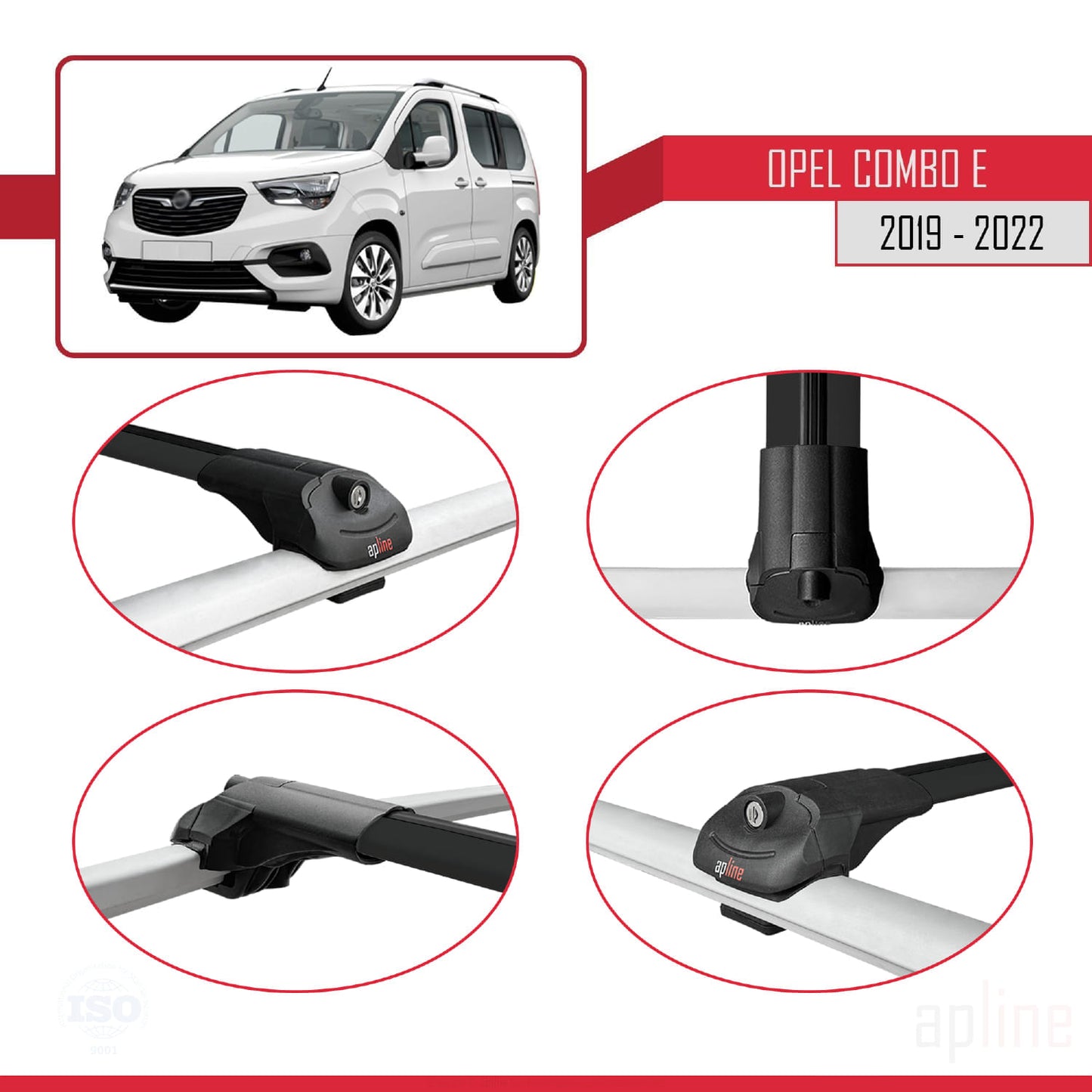 Compatible avec Opel Combo E 2019-2022 ACE-1 Barres de Toit Railing Porte-Bagages de Voiture Noir Aluminium 2 Barres