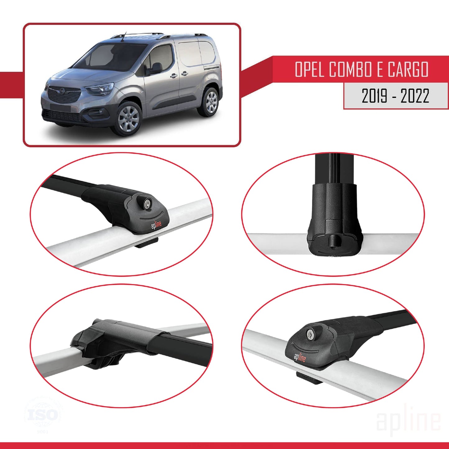 Compatible avec Opel Combo E Cargo 2019-2022 ACE-1 Barres de Toit Railing Porte-Bagages de Voiture Noir Aluminium 2 Barres