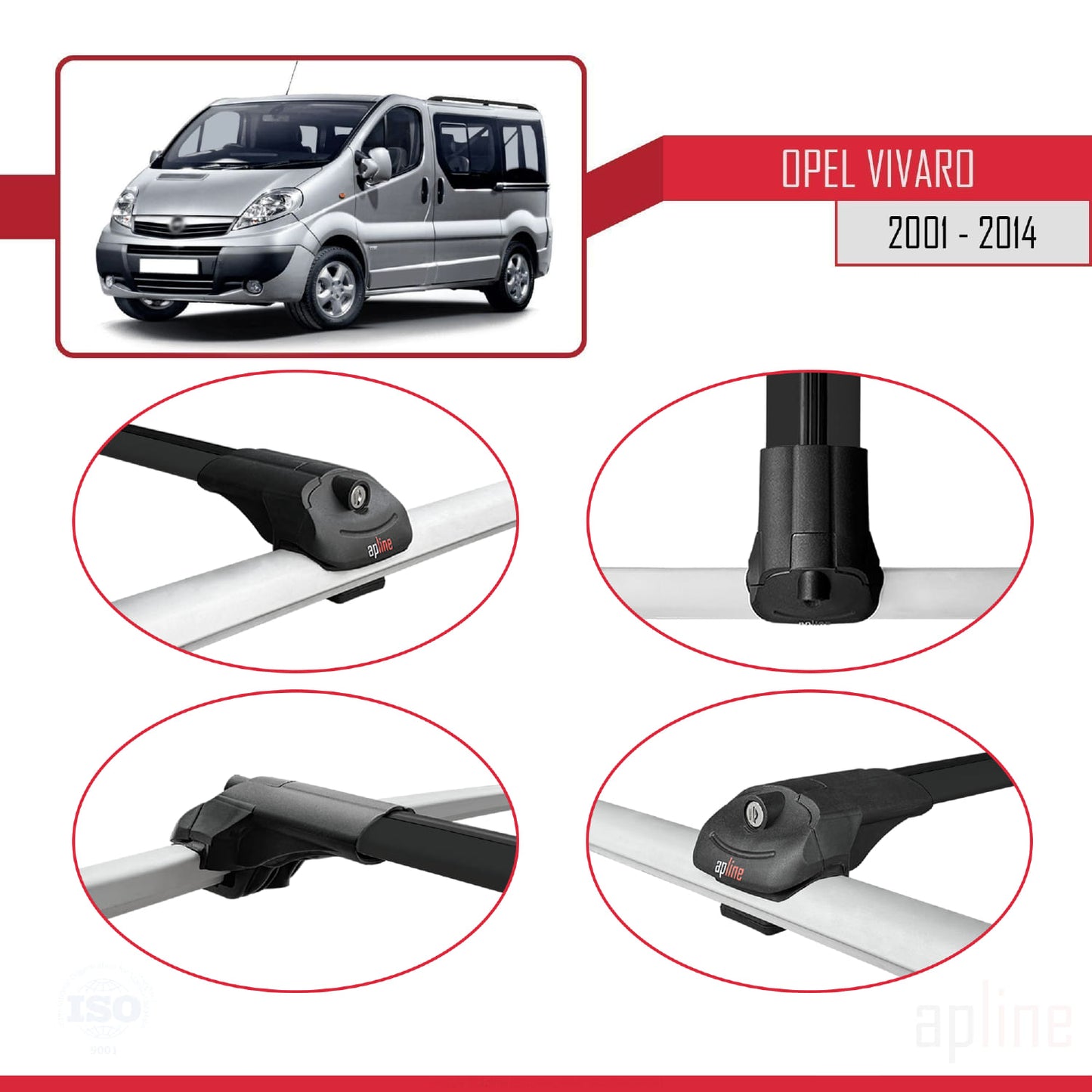 Compatible with Opel Vivaro A 2001-2014 ACE-1 Car Roof Rack Cross Bar Black Aluminium 4 Bars