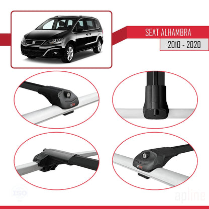 Kompatibel mit Seat Alhambra 2 (7N) 2010-2020 ACE-1 Relingträger Dachträger Auto Gepäckträger Schwarz Aluminium 3 Stangen