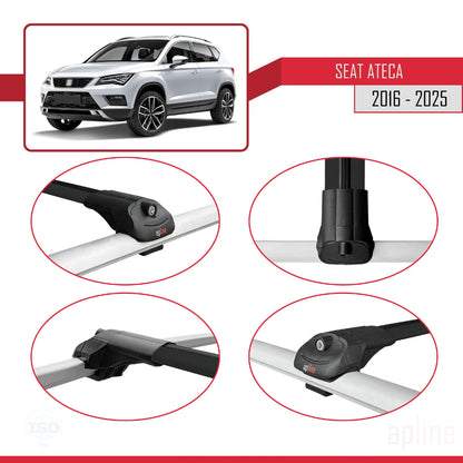 Kompatibel mit Seat Ateca (KH7) 2016-2025 ACE-1 Relingträger Dachträger Auto Gepäckträger Schwarz Aluminium 3 Stangen