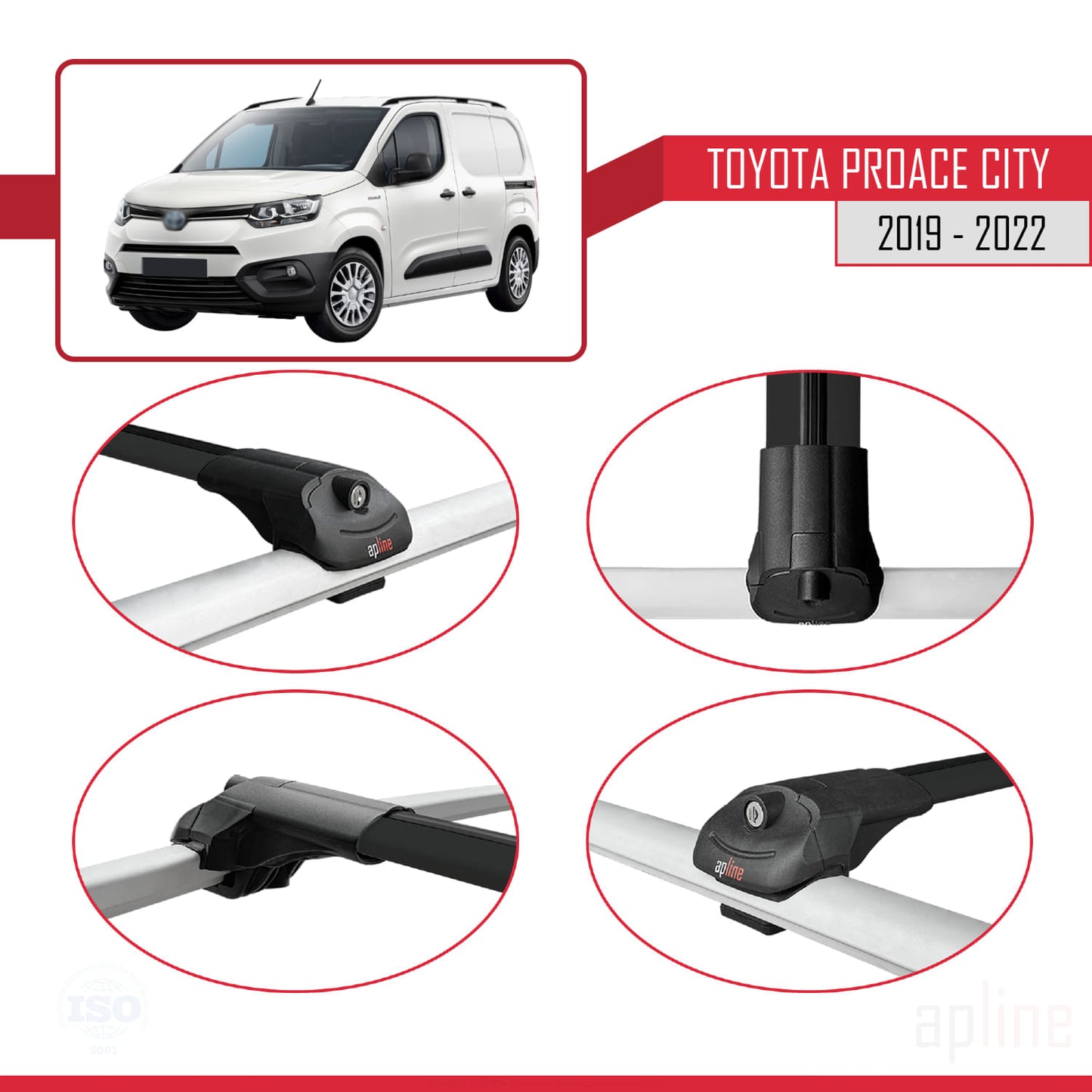 Compatible avec Toyota Proace City 2019-2022 ACE-1 Barres de Toit Railing Porte-Bagages de Voiture Noir Aluminium 4 Barres