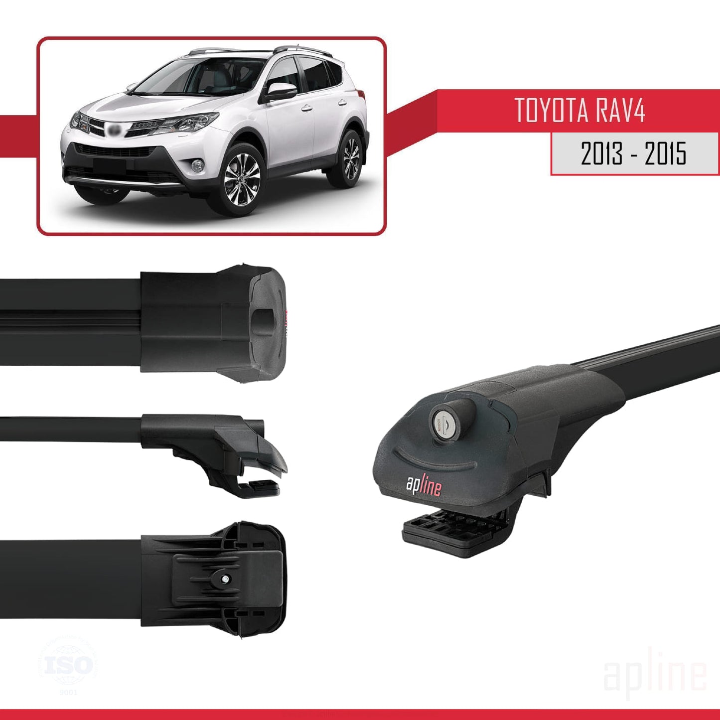 Compatible avec Toyota RAV4 IV (XA40) Pre-Facelift 2013-2015 ACE-1 Barres de Toit Railing Porte-Bagages de Voiture Noir Aluminium 3 Barres