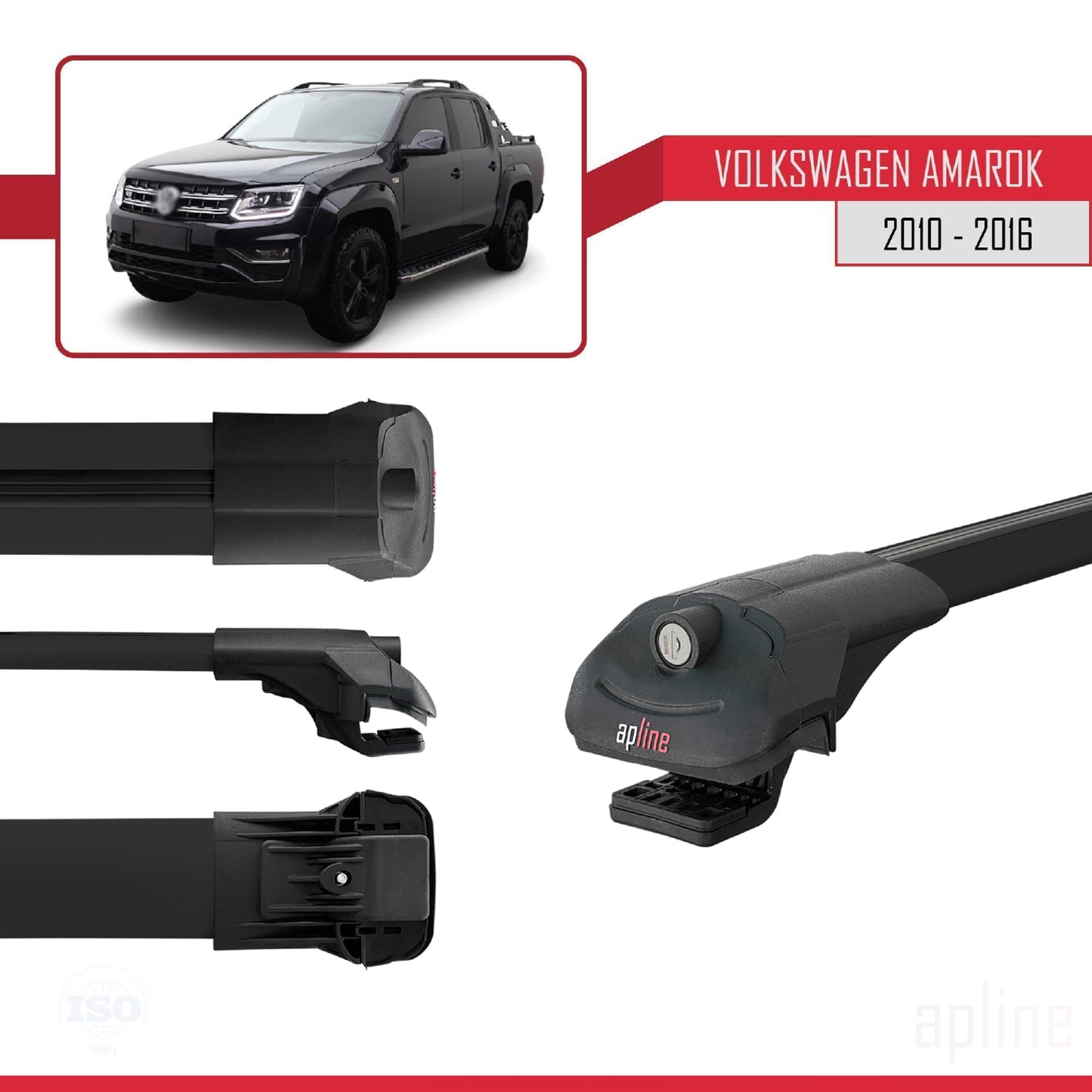 Compatible avec Volkswagen Amarok (2F) Pre-Facelift 2010-2016 ACE-1 Barres de Toit Railing Porte-Bagages de Voiture Noir Aluminium 3 Barres