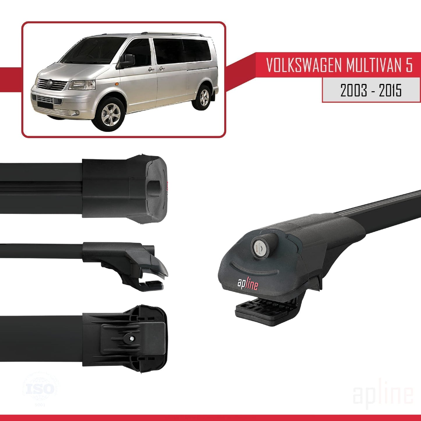 Compatible avec Volkswagen T5 Multivan 2003-2015 ACE-1 Barres de Toit Railing Porte-Bagages de Voiture Noir Aluminium 4 Barres
