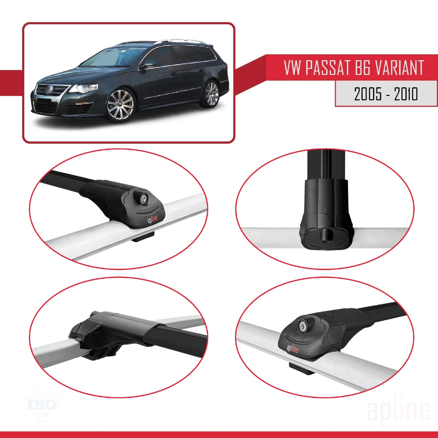 Compatible avec Volkswagen Passat B6 (3C) Variant 2005-2010 ACE-1 Barres de Toit Railing Porte-Bagages de Voiture Noir Aluminium 2 Barres