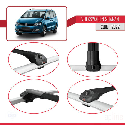 Compatible avec Volkswagen Sharan 2 (7N) 2010-2022 ACE-1 Barres de Toit Railing Porte-Bagages de Voiture Noir Aluminium 2 Barres