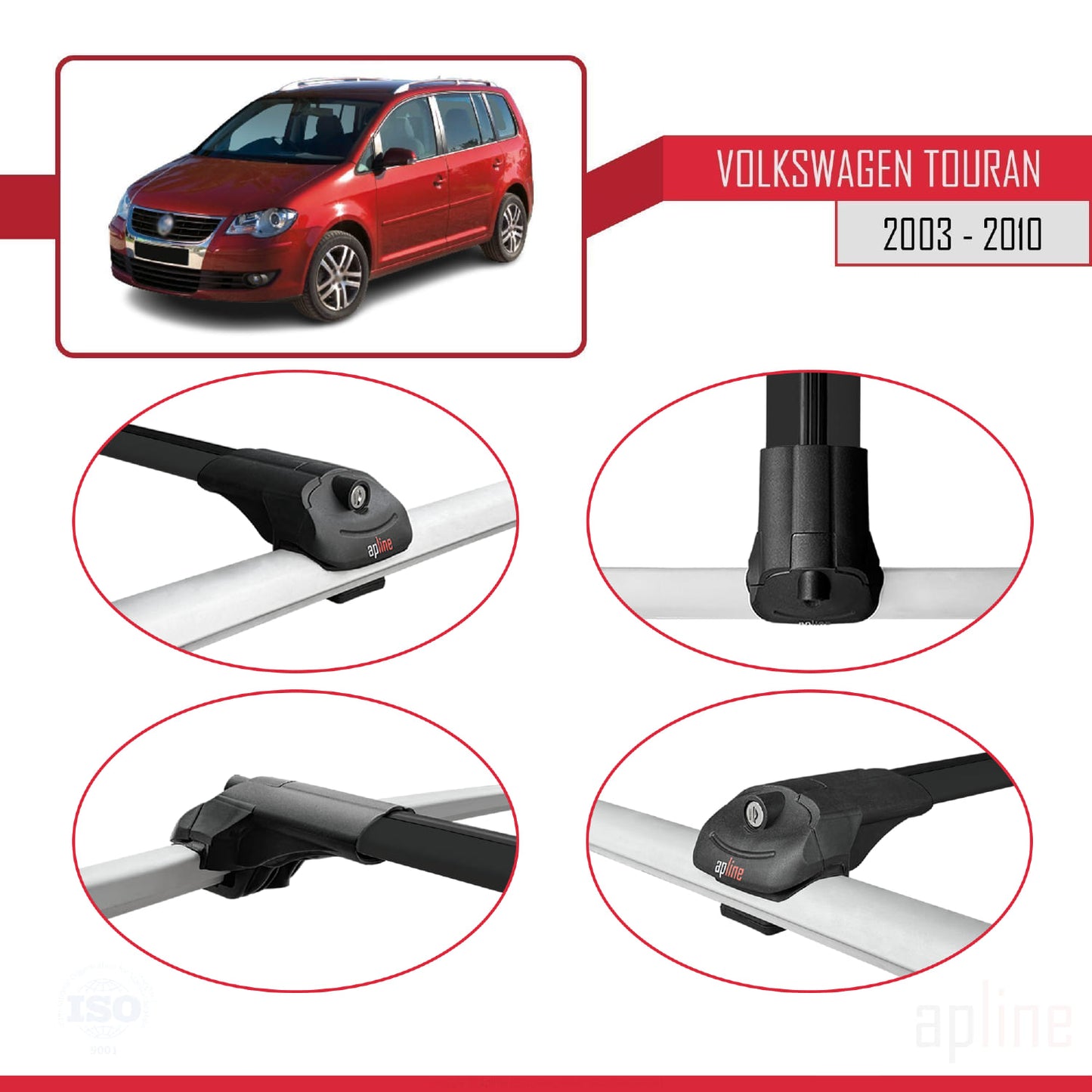 Compatible avec Volkswagen Touran (1T) Pre-Facelift 2003-2010 ACE-1 Barres de Toit Railing Porte-Bagages de Voiture Noir Aluminium 3 Barres