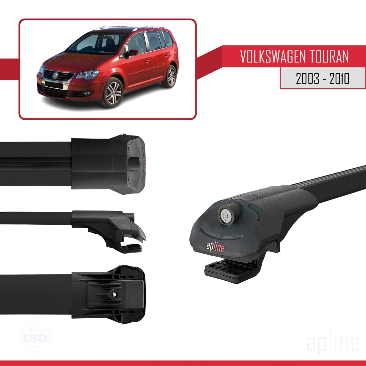 Compatible avec Volkswagen Touran (1T) Pre-Facelift 2003-2010 ACE-1 Barres de Toit Railing Porte-Bagages de Voiture Noir Aluminium 2 Barres