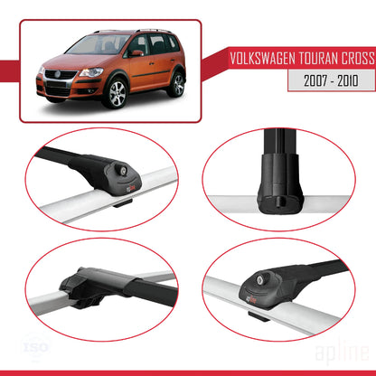 Compatible avec Volkswagen Touran Cross Pre-Facelift 2007-2010 ACE-1 Barres de Toit Railing Porte-Bagages de Voiture Noir Aluminium 2 Barres