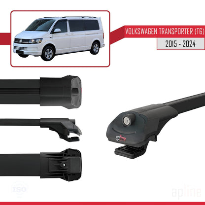 Compatible avec Volkswagen T6 Transporter 2015-2024 ACE-1 Barres de Toit Railing Porte-Bagages de Voiture Noir Aluminium 4 Barres