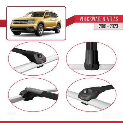 Compatible avec Volkswagen Atlas (CA1) 2018-2023 ACE-1 Barres de Toit Railing Porte-Bagages de Voiture Noir Aluminium 3 Barres