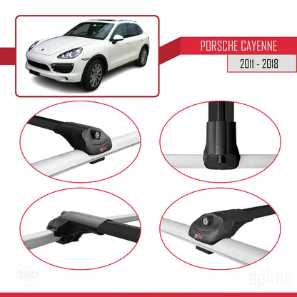Compatible avec Porsche Cayenne 2 (92A) 2011-2018 ACE-1 Barres de Toit Railing Porte-Bagages de Voiture Noir Aluminium 3 Barres
