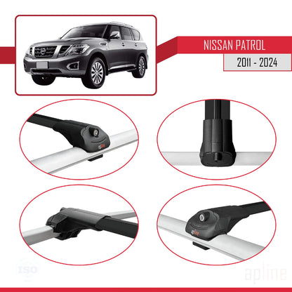 Kompatibel mit Nissan Patrol 6 (Y62) 2011-2024 ACE-1 Relingträger Dachträger Auto Gepäckträger Schwarz Aluminium 2 Stangen