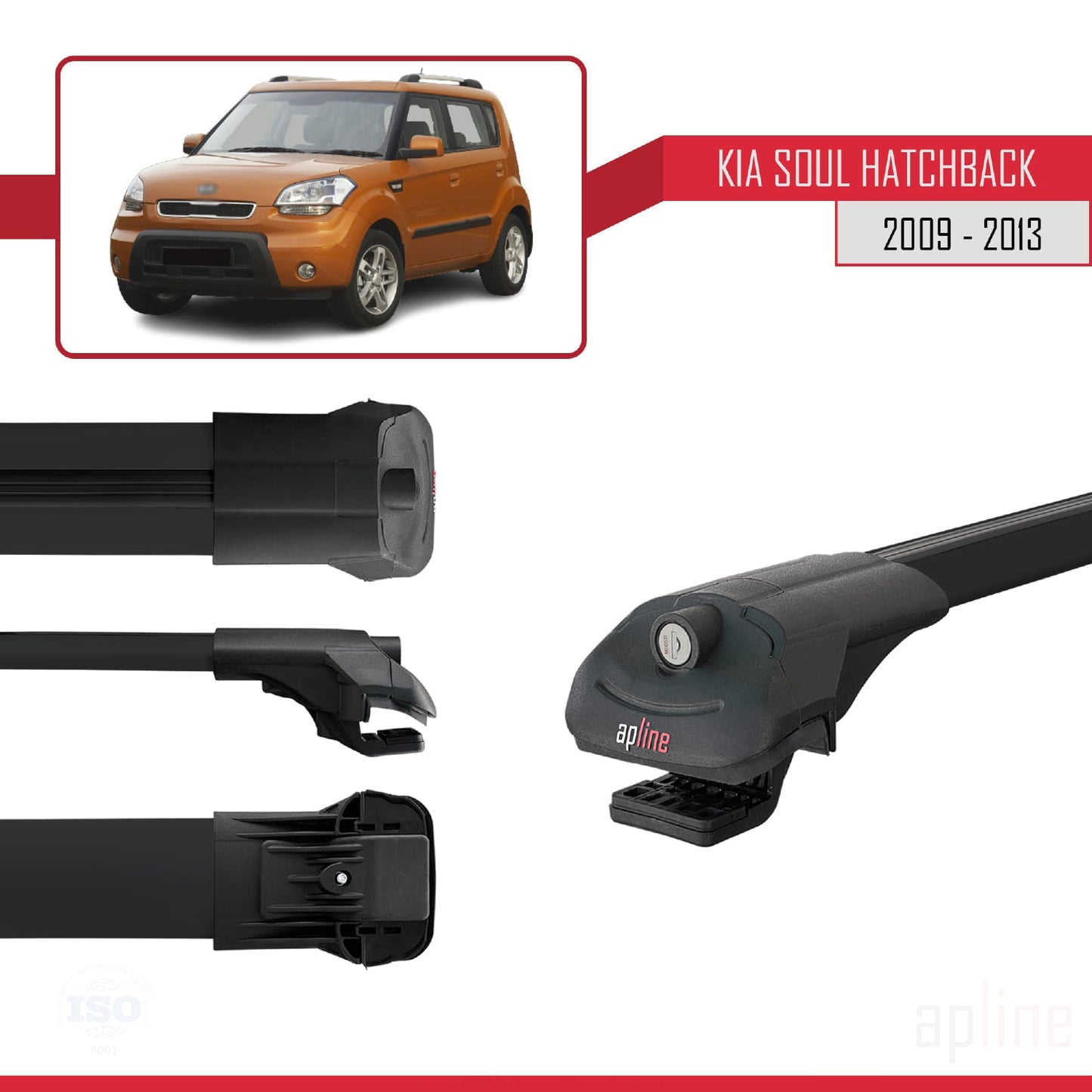 Kompatibel mit Kia Soul (AM) HB 2009-2013 ACE-1 Relingträger Dachträger Auto Gepäckträger Schwarz Aluminium 2 Stangen