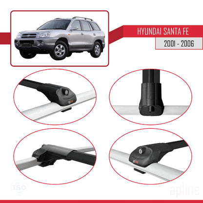 Kompatibel mit Hyundai Santa Fe (SM) 2001-2006 ACE-1 Relingträger Dachträger Auto Gepäckträger Schwarz Aluminium 3 Stangen